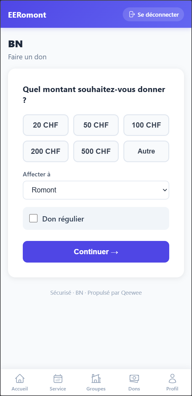 Faire un don depuis l'espace membre Qeewee