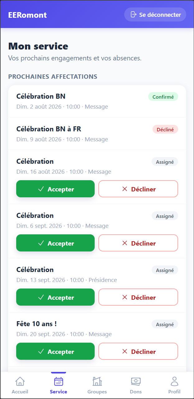 Mon prochain service dans l'espace membre Qeewee